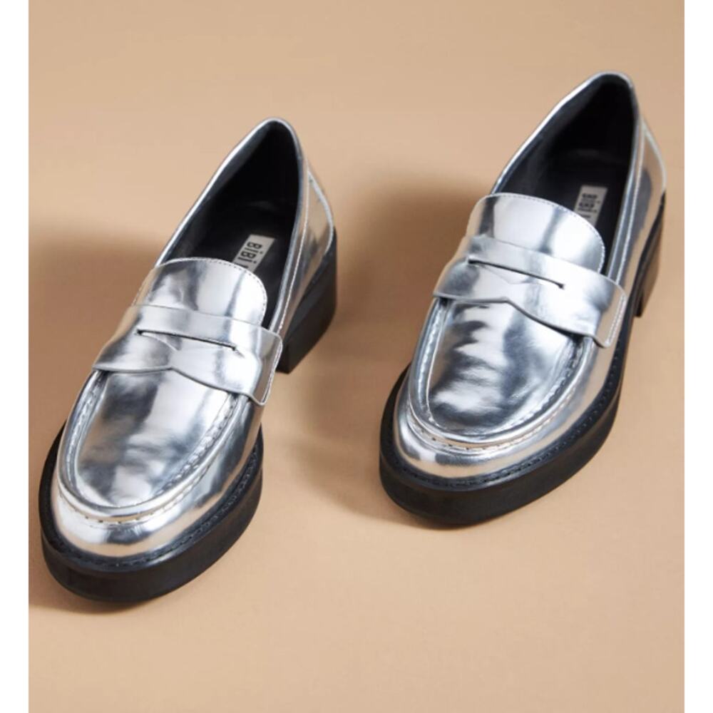 Anthropologie Silver Loafers